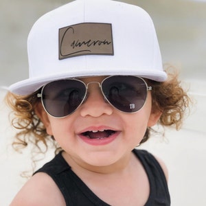 Custom Baby Hat Infant Toddler Kids Adult Youth Snapback Font Options Child Cap Personalized Name Flat Bill Vegan Leather Patch image 9