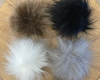 Beanie Pom | Assorted Colors | Faux Fur | Safety Pin-On | Accessory