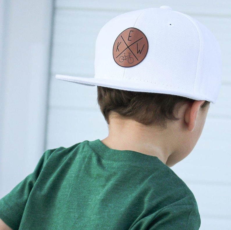 Circle Initials Personalized Custom Infant Toddler Kids Adult Youth Baby Snapback Hat Child Cap Flat Bill Vegan Leather Patch image 6