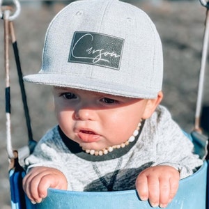 Custom Baby Hat Infant Toddler Kids Adult Youth Snapback Font Options Child Cap Personalized Name Flat Bill Vegan Leather Patch image 10