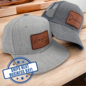 Personalized Snapback Hat | Infant Child Baby Toddler Kids Adult Youth Snapback | Custom Name Cap | Vegan Leather Patch