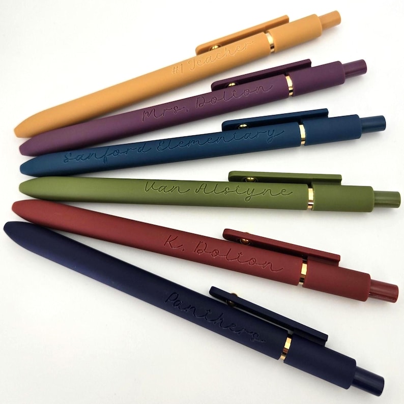 Personalized Pen Set of 6, Laser Engraved, Soft Touch Finish image 1
