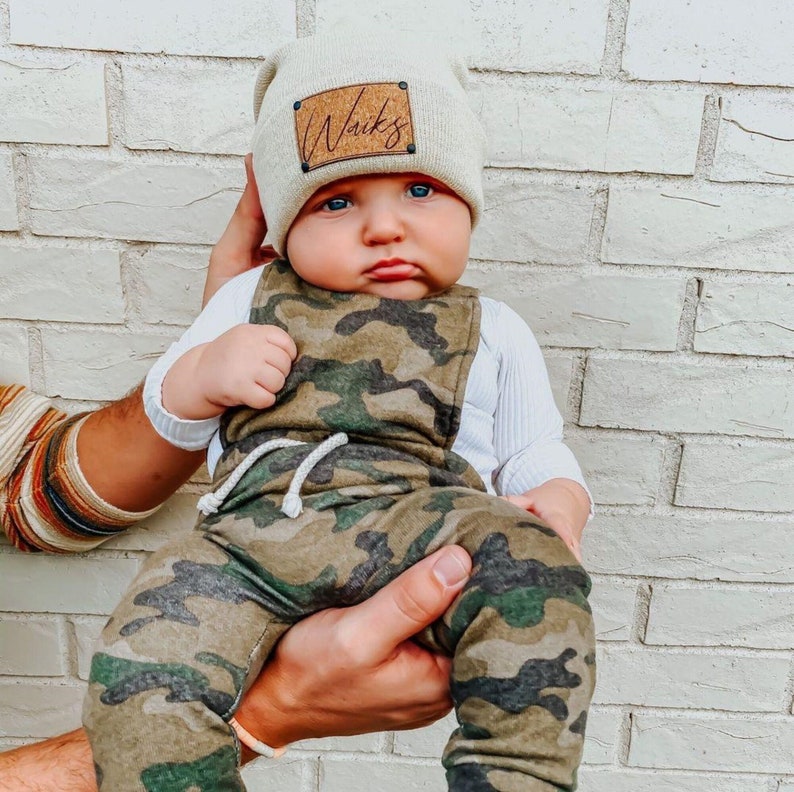 Signature Cursive | Custom Infant Toddler Kids Youth Child Baby Newborn Beanie | Slouchy | Personalized Name | Vegan Leather Patch