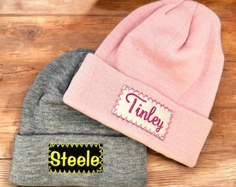 Embroidered Name Beanie for Newborn Baby Infant Toddler Kids and Adult, Personalized Name Hat