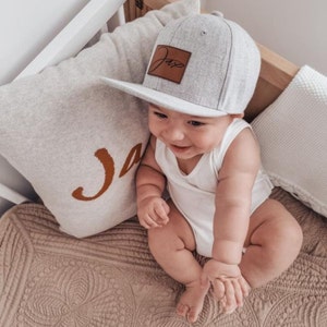 Custom Baby Hat Infant Toddler Kids Adult Youth Snapback Font Options Child Cap Personalized Name Flat Bill Vegan Leather Patch image 8