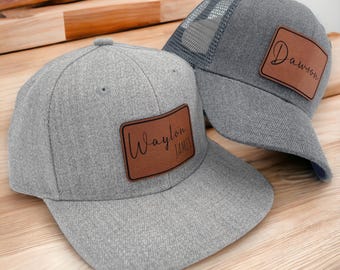 Personalized Snapback Hat | Infant Child Baby Toddler Kids Adult Youth Snapback | Custom Name Cap | Vegan Leather Patch