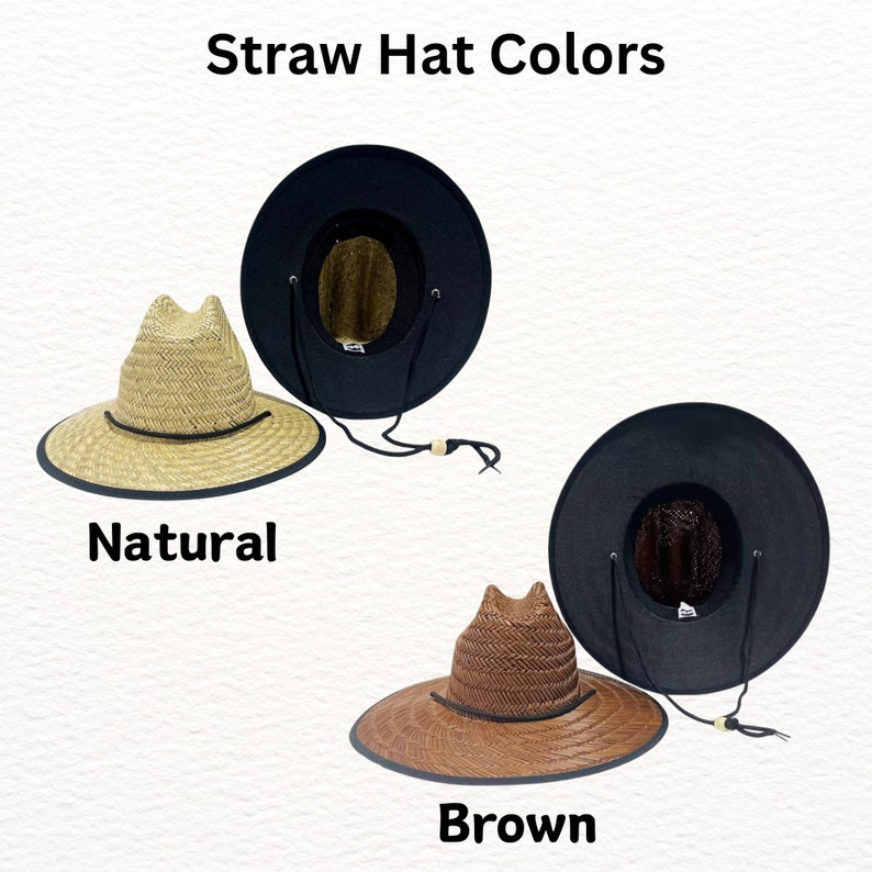 Personalized Beach Straw Hat Infant Child Baby Toddler Kids Adult Youth Sun Hat Custom Name Patch Vegan Leather image 2