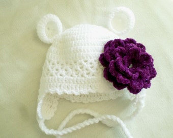 Baby Girl Bear Hat, Baby Photo Props, Baby Gift, Christmas Baby Gift, White Baby Bear Hat