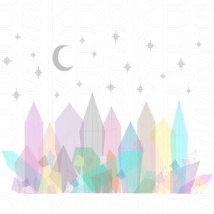 Crystal digital file, Crystals, Stars, Moon, Crescent moon, Digital file, Svg, Png, Jpeg, Pdf, Jpg, Digital image, Cricut, Silhouette, Make
