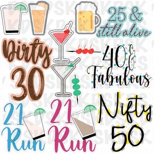 Pacchetto compleanno, 21 Run, 25, Trenta sporchi, 45, 50, Anni, Nifty cinquanta, 40 e favoloso, Compleanni, Compleanno, file, Svg, Png, Jpeg, Pdf