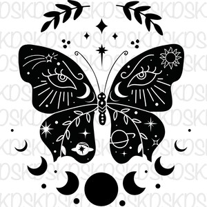 Celestial butterfly digital file, Svg, Png, Jpg, Pdf, Digital file, Digital download, Moon phase, Cricut, Silhouette, File, To make, Shirts