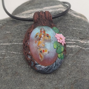 Koi Fish Pendant, Goldfish pond Necklace, Fairy Necklace, Witch Pendant, Woodland Pendant, Koi Charm Figurine, Polymer Clay Resin Necklace