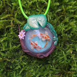 Koi Fish Pendant, Goldfish pond Necklace, Fairy Necklace, Witch Pendant, Woodland Pendant, Koi Charm Figurine, Polymer Clay Resin Necklace