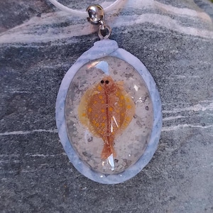 Flatfish Pendant: Handmade Polymer Clay Resin Necklace