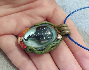 Rayfish Pendant, Ray Pond Necklace, Fairy Necklace, Witch Pendant, Woodland Pendant, Sea Ray Charm Figurine, Polymer Clay Resin Necklace