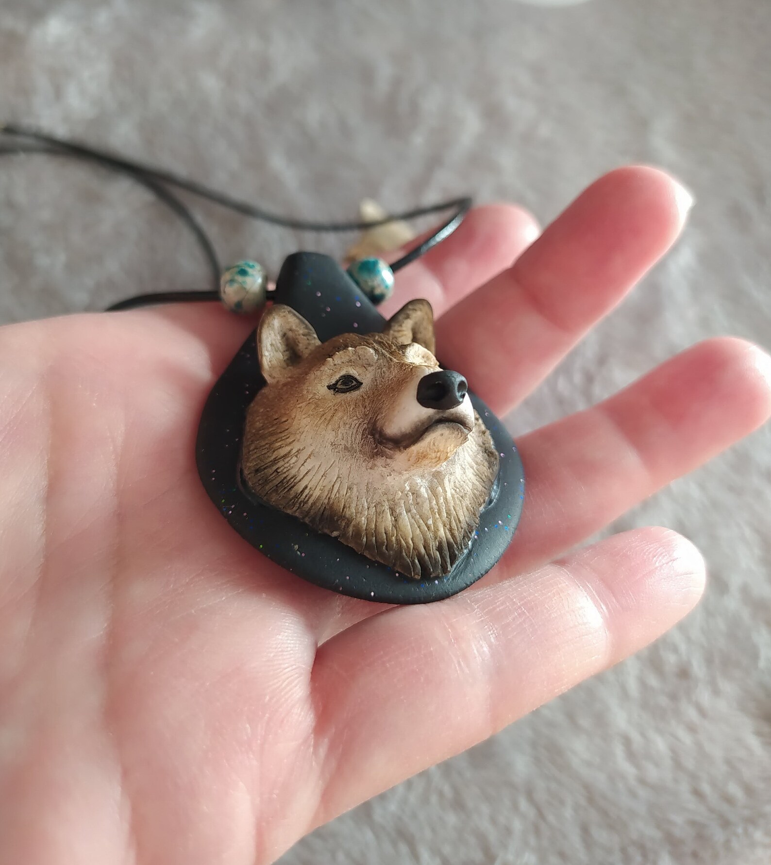 Wolf Necklace Gray Wolf Pendant Polymer Clay Wolf Figure Etsy