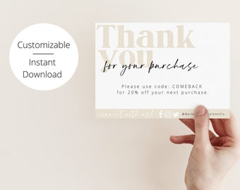 Business Thank you Cards, DIY Business Thank you Card, Thank you Card Inserts, Small Business Cards, Etsy Thank you Cards, Instant Download