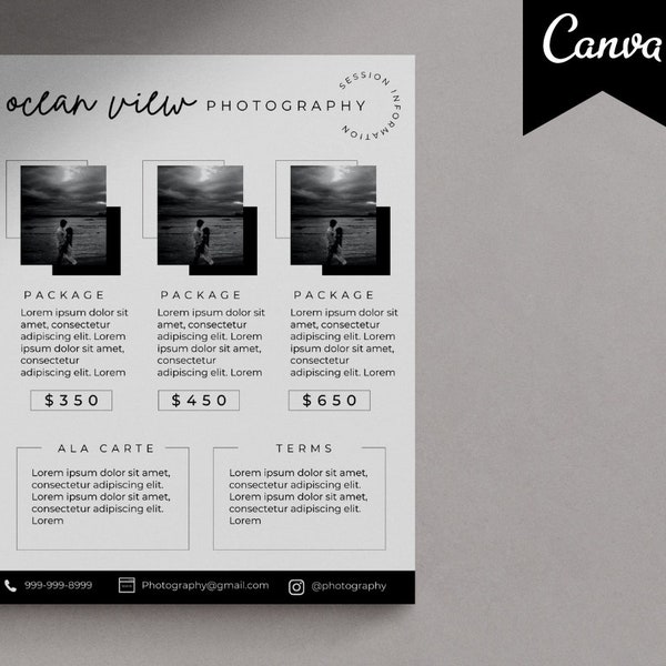 Photography Pricing and Services Template | Photographer Pricing Sheet | Photographer Flyer | Photography Marketing | Photographer Branding