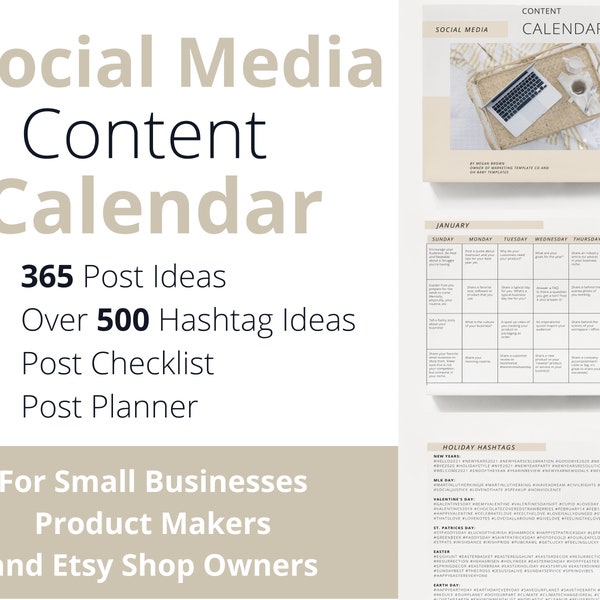 Calendario dei contenuti dei social media / Social media per piccole imprese / Social media marketing / Pianificazione dei social media / Venditori Etsy /