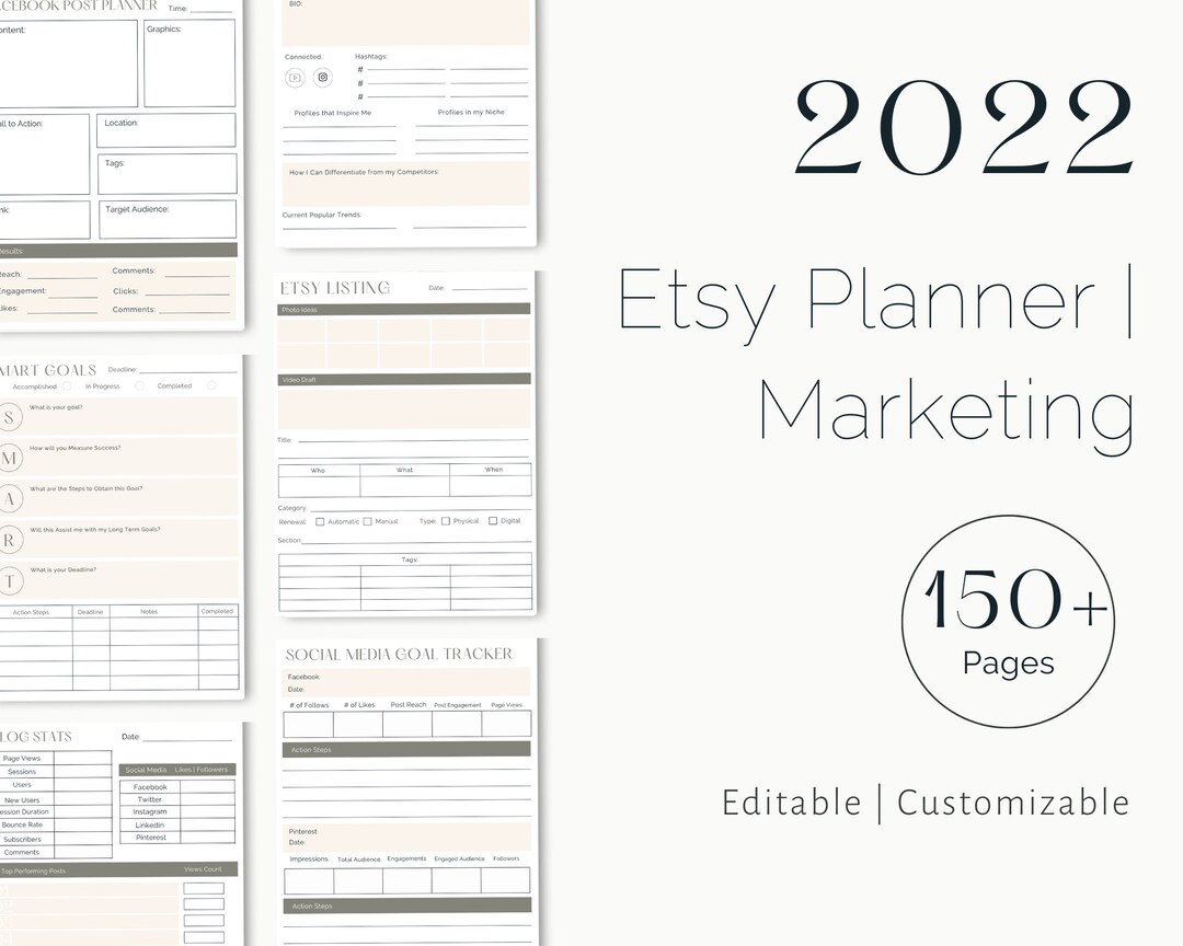 2022 Etsy Marketing Planner Goal Planner Etsy Shop Planner Etsy
