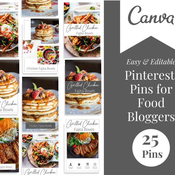 Food Blogger Pinterest Pin Templates | Food Blog Pinterest Marketing | Social Media Graphics | Editable Pinterest Pins | Blogger Templates