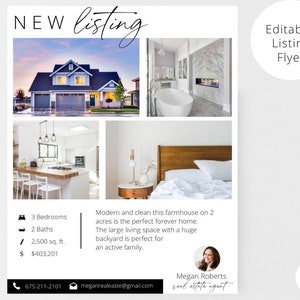 Plantilla de folleto de listado de bienes raíces / Plantillas de marketing inmobiliario / Folleto editable recién listado / Folleto de puertas abiertas / Marca de agente inmobiliario