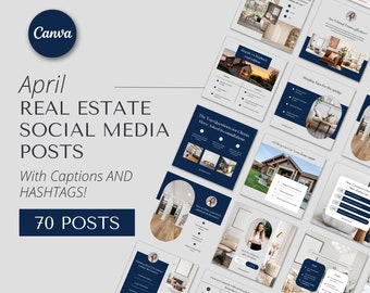 Navy April Real Estate Agent Social Media Posts with Captions | Real Estate Instagram Post | Realtor Post | Real Estate Marketing Template