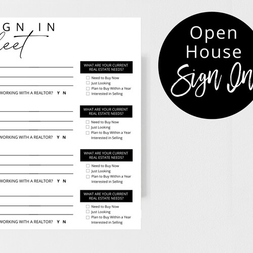 Open House Sign-in Sheets Real Estate Printable Real - Etsy