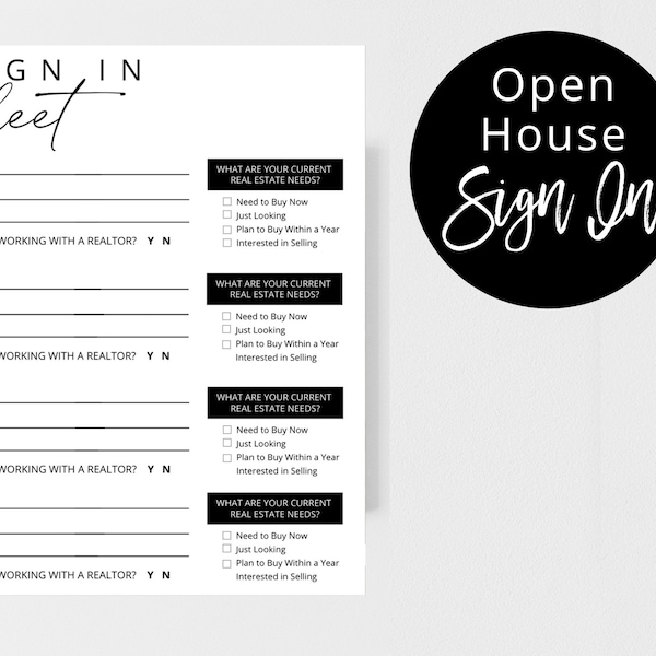 Real Estate Open House Sign in Sheet | Open House Flyers | Real Estate Branding | Realtor Flyers | Realtor Marketing | Real Estate Agent