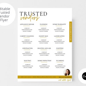 Trusted Vendors Real Estate Flyer | Real Estate Vendor Referral List | Editable Just Listed Flyer | Preferred Vendors | Realtor Branding