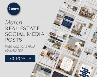 Navy March Real Estate Agent Social Media Posts with Captions | Real Estate Instagram Post | Realtor Post | Real Estate Marketing Templates