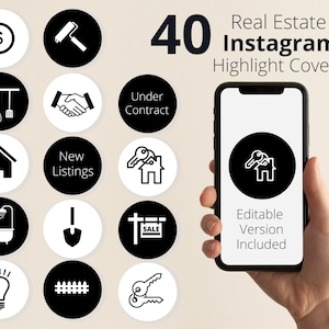 Copertine in evidenza Instagram per immobili in bianco e nero / Icone immobiliari / Copertine Instagram per agenti immobiliari / Marketing immobiliare / Social media