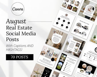 August Real Estate Agent Social Media Posts with Captions | Real Estate Instagram Post | Realtor Post | Real Estate Marketing Templates |
