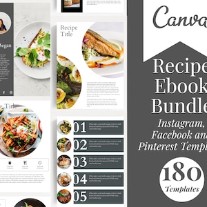 Cookbook Template Bundle | Recipe Ebook | Editable Cookbook | Recipe Cookbook | Canva Ebook | Recipe Binder | Food Blogger Instagram