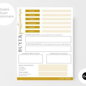Real Estate Buyer Questionnaire | Real Estate Buyer Guide | Real Estate Flyers | Realtor Marketing | Realtor Branding | Home Buyer Questions
