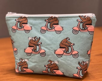 Makeup/Storage Bag - Sloths on Scooters Fabric