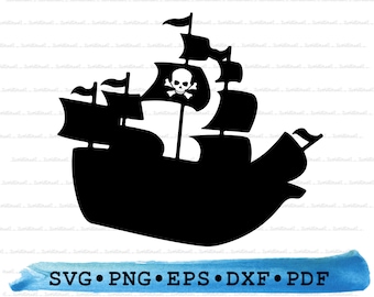 Pirate Ship Silhouette SVG PNG DXF PDf eps – Nautical Icon For Cricut Crafts, Adventure Decor, Treasure Labels & Printable Maritime Clipart