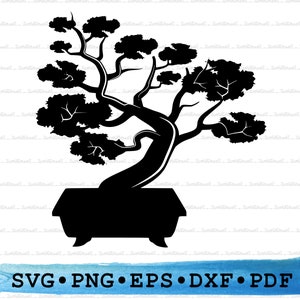 Bonsai Tree Svg, Bonsai Tree Silhouette, Pot Plant Small Japanese Tree Cricut Outline Vector DXF EPS PDF Png clipart printable Decor Instant