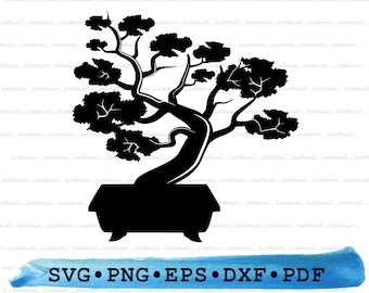 Bonsai Tree SVG DXF PNG EPs Pdf – Japanese Plant Silhouette Cut File Cricut, Potted Nature Clipart, Zen Garden Vector Printable Decor Design