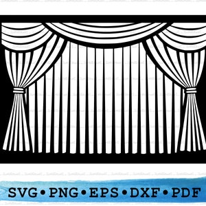 Curtain Svg, Cinema Drapes Silhouette, Theatre Play Cricut Transparent Outline Vector DXF EPS PDF Png clipart printable Decor Cut File