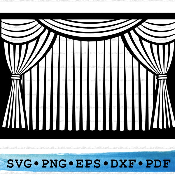 Curtain Svg, Cinema Drapes Silhouette, Theatre Play Cricut Transparent Outline Vector DXF EPS PDF Png clipart printable Decor Cut File