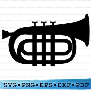 Trumpet Svg Dxf Png Eps Pdf – Brass Instrument Silhouette Cut File Cricut, Music Band Clipart, Horn Vector Printable Decor, Jazz Sign