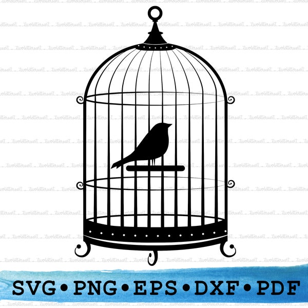 Bird cage Svg, Bird Cage Decor, Bird in a Cage silhouette, Bird Cage png, Clipart Cutting Design PNG DXF EPS pdf