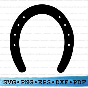 May include: Black silhouette of a horseshoe with four nail holes on each side.