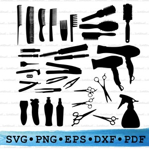 Haargereedschap accessoires bundel svg Kapper silhouet Cricut transparante omtrek Vector DXF EPS PDF Png clipart afdrukbare Decor Instant