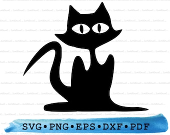 Halloween Black Cat Silhouette, Halloween Cat Svg, Halloween Cat png, Spooky Cute Cat Cricut, Black cat, Outline Vector DXF EPS pdf clipart