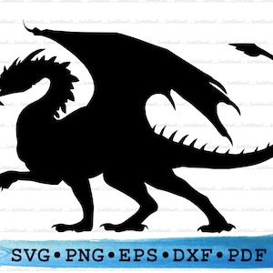Walking Dragon Svg Dxf Png Eps Pdf – Mythical Silhouette Cut File Cricut, Fantasy Monster Clipart, Winged Creature Vector Printable Medieval