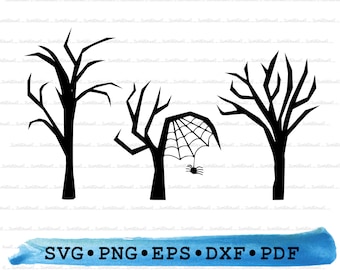 Haunted Trees Silhouette SVG PNG DXF Pdf eps – Spooky Forest Cut File For Halloween Crafts, Cricut Decor, Witchy Signs & Party Clipart