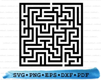 Maze Silhouette, Maze Svg Square Puzzle Labyrinth Cricut Transparent Outline Vector DXF EPS PDF Png clipart printable Decor Instant Download