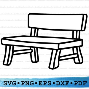 Puede incluir: Un dibujo en blanco y negro de un banco de madera simple con respaldo.
